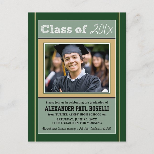 Chalkboard Sketch Graduation Postcard (green) (Front)
