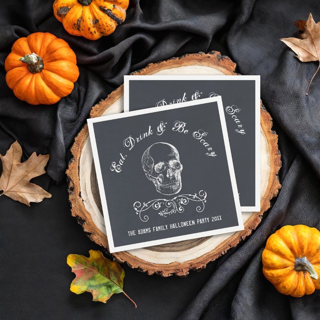 Chalkboard Skull Personalized Halloween Party Napkin (Creator Uploaded)