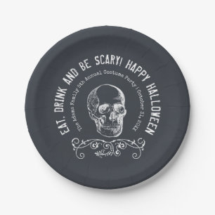 Chalkboard Skull Personalized Halloween Party Paper Plate
