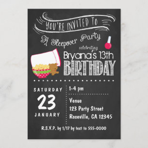 Chalkboard Slepover Anniversaire Fête Invitations