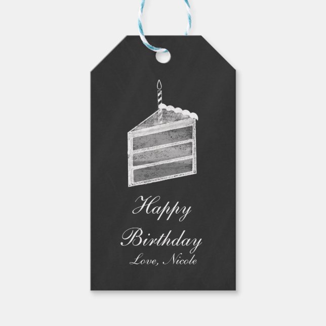 Chalkboard Slice of Cake Chalk Birthday Gift Tag (Front)