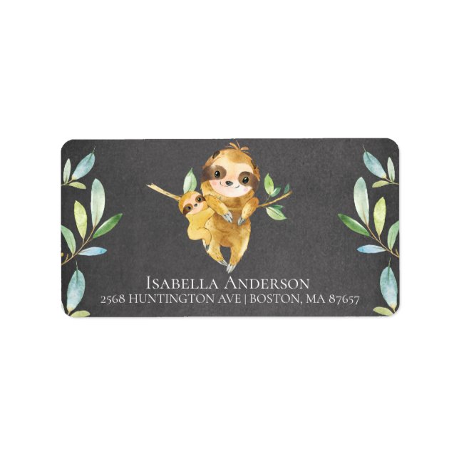 Chalkboard Sloth Baby Boy Shoy Étiquette de adress (Devant)