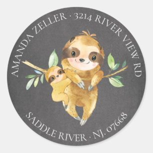 Chalkboard Sloth Baby Shower Return Address Label