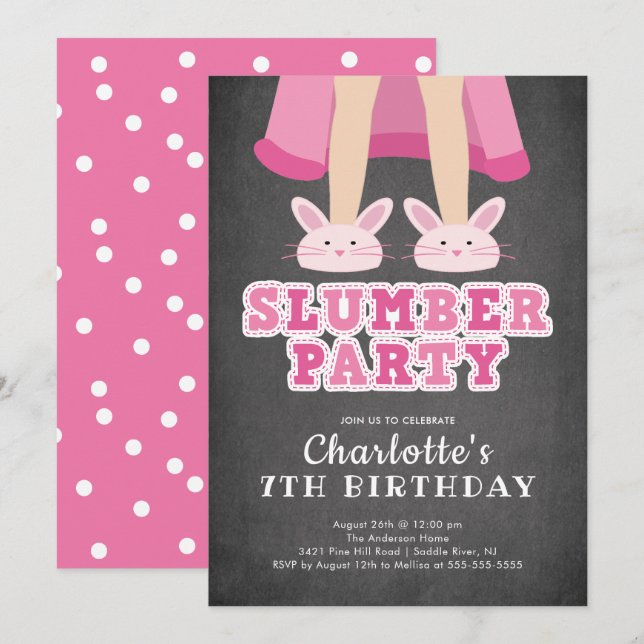 Chalkboard Slumber Pajama Birthday Invitation (Front/Back)