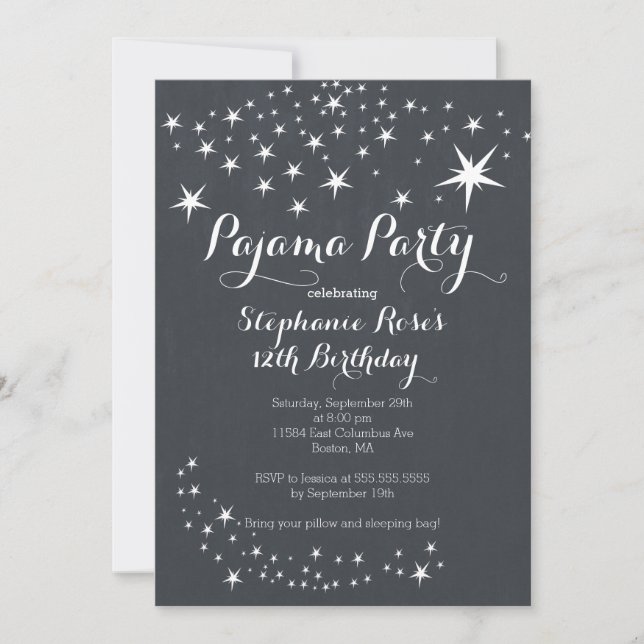 Chalkboard Slumber Party Birthday Party Invitation (Front)