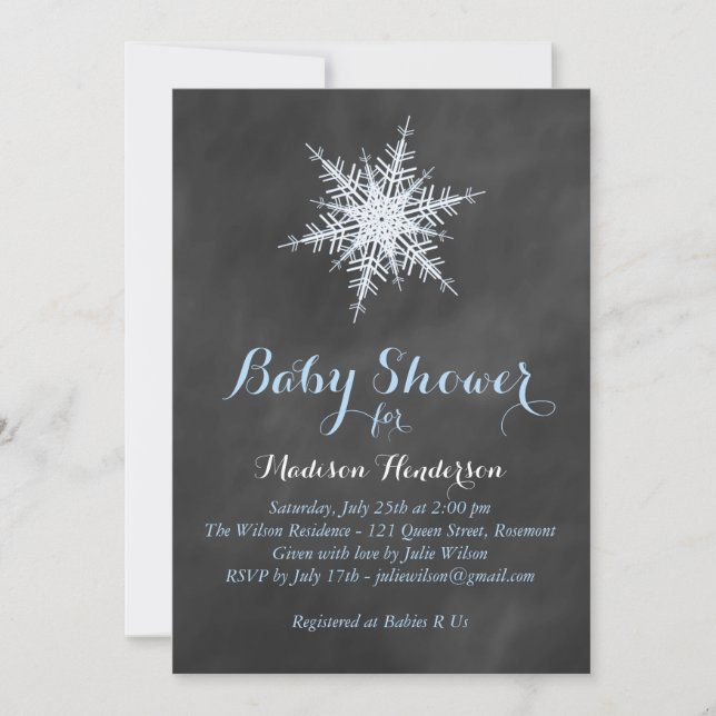 Chalkboard Snowflake Baby Shower Invitation - blue (Front)
