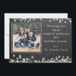Chalkboard Snowflake Family Photo Christmas Holiday Card<br><div class="desc">Send  this rustic chalkboard and snowflake design Christmas greeting card to wish your family and friends a magical season of festivity. Personalize with your family photo and message. Template photo credit: Photo by Kaitlyn Horton on Unsplash</div>