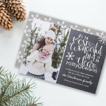 Chalkboard Snowflake Merry Christmas Photo | Holiday Card<br><div class="desc">Beautiful typography based holiday photo card features a family photo. "It's the most wonderful time of the year" appears in white hand-lettered typography on a charcoal grey chalkboard background accented with white snowflakes. Customize the card with your personal greeting, family name along with individual names. On the back, the card...</div>