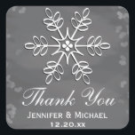 Chalkboard Snowflake Thank You Label<br><div class="desc">Beautiful snowflake design with floral and leavy pattern and heart shaped snow and ice reflections behind it. A pretty chalkboard background in different shades of grey. These party favour labels and stickers are perfect for a winter wonderland holiday or Christmas themed event. Artwork © Chrissy H. Studios, LLC. All rights...</div>