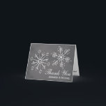 Chalkboard Snowflake Wedding Thank You Note Cards<br><div class="desc">Beautiful snowflake wedding thank you cards with two pretty snowflakes with a leaf and floral design and heart shaped snow and ice reflections inside the thank you note. Pretty chalkboard background in different shades of grey. Perfect for a winter wonderland holiday or Christmas themed wedding. It can be personalized with...</div>