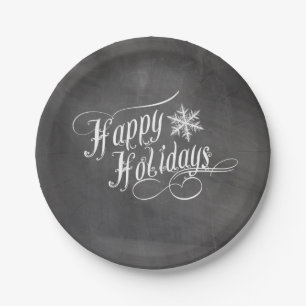 Chalkboard Snowflakes   Happy Holidays Paper Plate