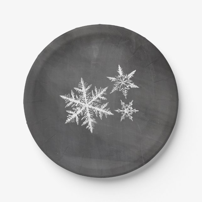 Chalkboard Snowflakes | Merry Christmas Paper Plate (Front)