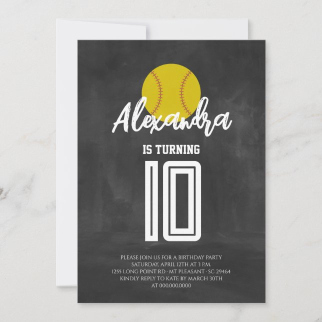Chalkboard Softball Birthday Party Invitation (Front)
