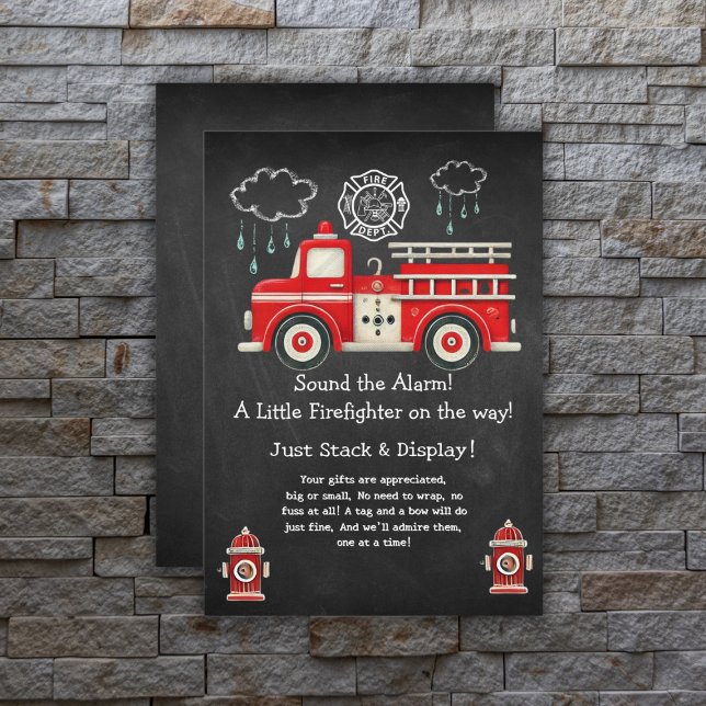 Chalkboard Sound the Alarm! Firetruck Baby Shower Enclosure Card (Creator Uploaded)