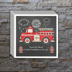 Chalkboard Sound the Alarm! Firetruck Baby Shower Napkin