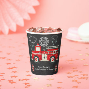 Chalkboard Sound the Alarm! Firetruck Baby Shower Paper Cups
