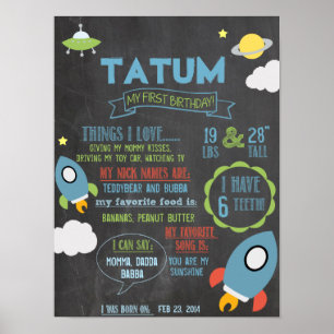 Chalkboard Spacship personnalisé 1 an poster