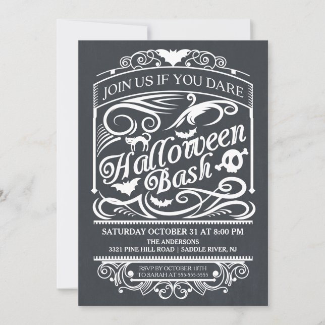 Chalkboard Spooky Gothic Halloween Invitation (Front)