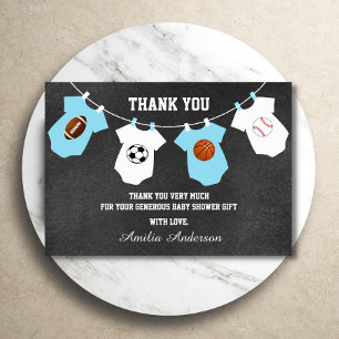 Chalkboard Sports Theme THANK YOU baby shower Card