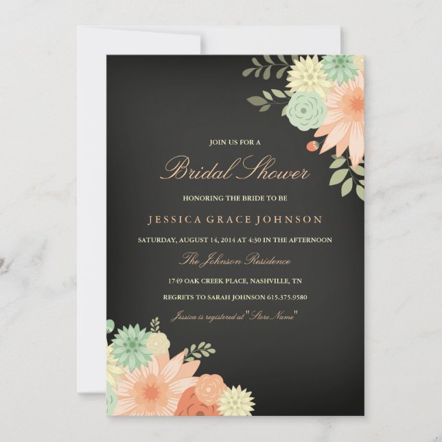 Chalkboard Spring Foliage Bridal Shower Invitation (Front)