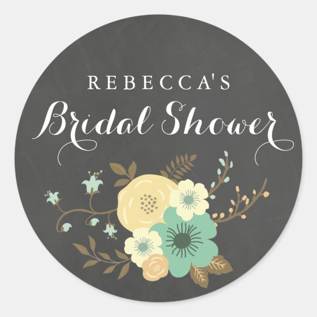 Chalkboard Spring Foliage Bridal Shower Sticker (Front)
