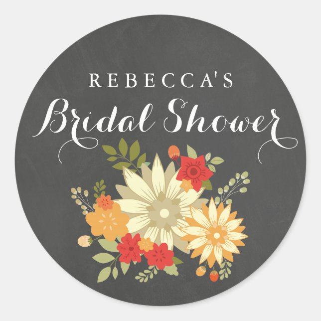 Chalkboard Spring Foliage Bridal Shower Sticker (Front)