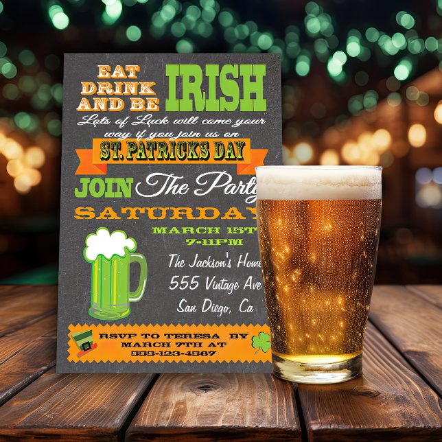 Chalkboard St. Patrick's Day Party Invitation (Creator Uploaded)