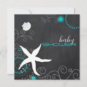 Chalkboard Starfish Beach Baby Shower Invitation