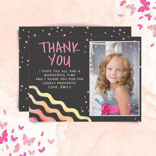 Chalkboard Stars Girl Birthday Photo Thank you Postcard