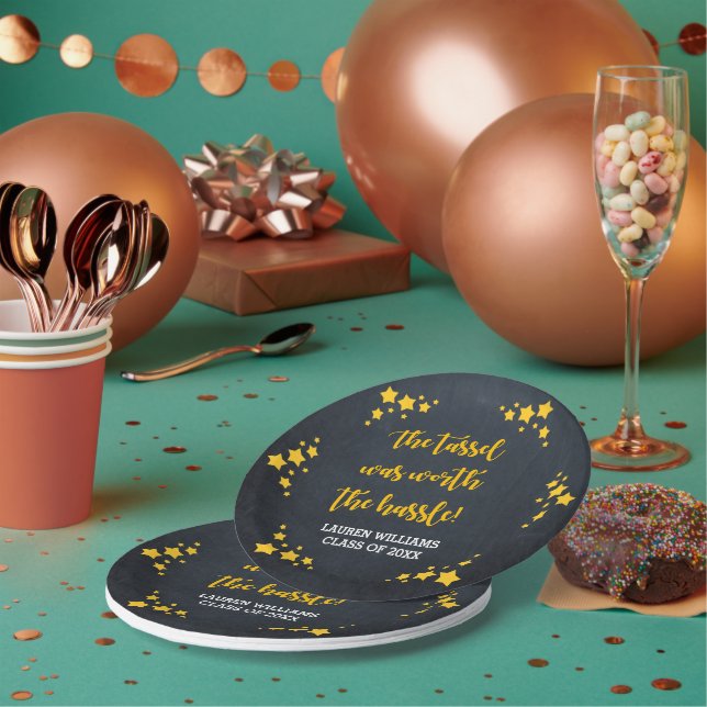 Chalkboard Stars Graduation Personalized Paper Plate (Multi)