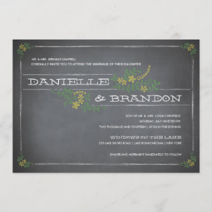 Chalkboard Stencil Yellow Wedding Invitation