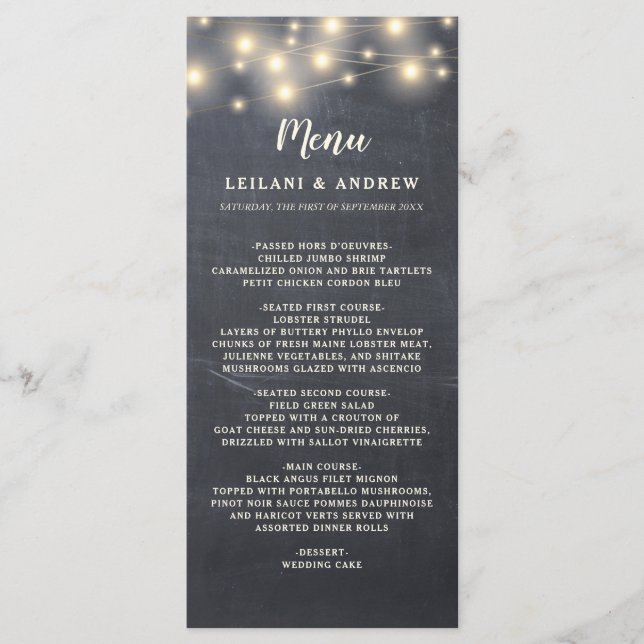 Chalkboard String Lights Floral Mason Jar Menu (Front)