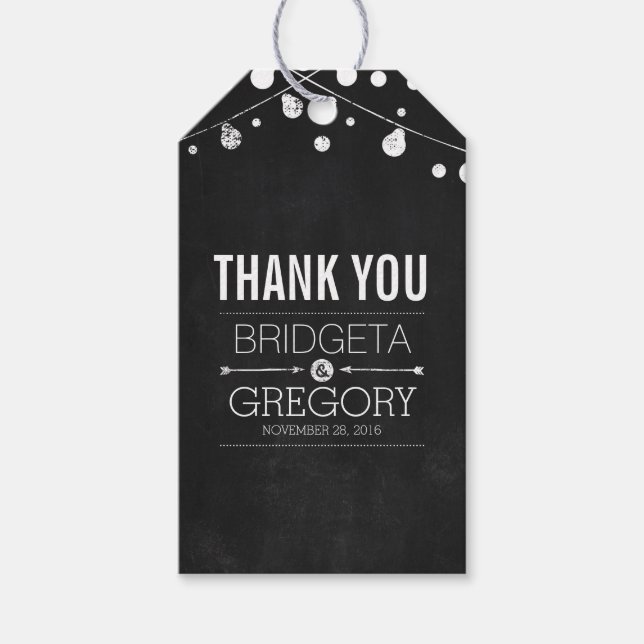 Chalkboard String Lights Wedding Gift Tags (Front)