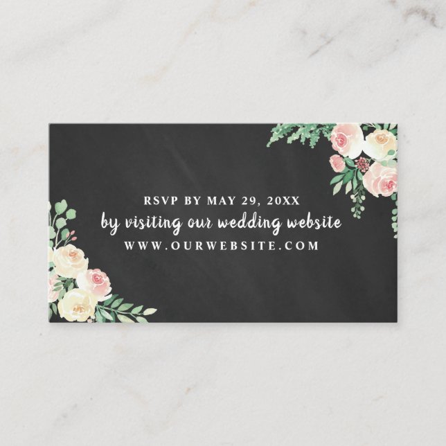 Chalkboard string lights wedding RSVP website card (Front)