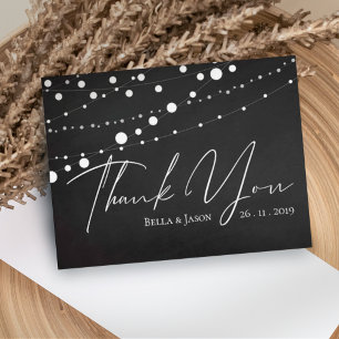 Chalkboard String Lights Wedding Thank You Postcard