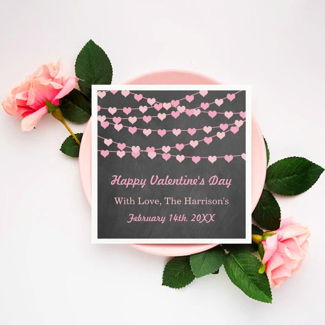 Chalkboard String Love Heart Happy Valentine's Day Napkin (Creator Uploaded)
