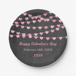 Chalkboard String Love Heart Happy Valentine's Day Paper Plate
