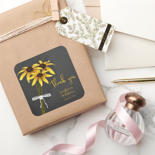 chalkboard style Black Eyed Susan flowers wedding  Square Sticker (Gifting)