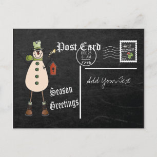 Chalkboard Style Green Snowman Postcard