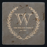 Chalkboard Style Monogram Tile Stone Coaster<br><div class="desc">Back and ivory chalkboard style monogram design by Shelby Allison.</div>