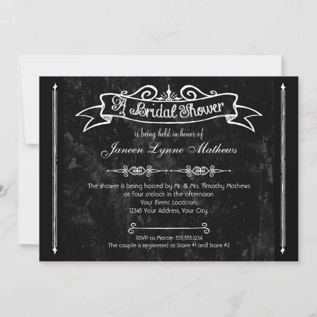 Chalkboard Style Rustic Swirl Bridal Shower Card (Front)