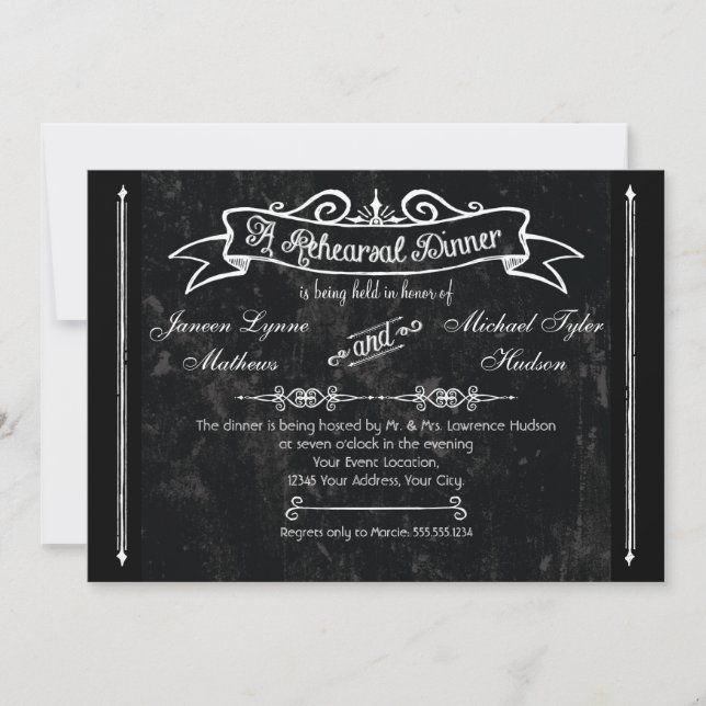 Chalkboard Style Rustic Swirl Rehearsal Dinner Invitation (Front)