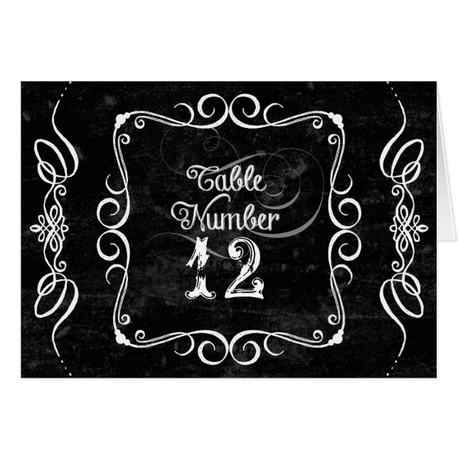 Chalkboard Style Rustic Swirl Table Number Cards (Front Horizontal)