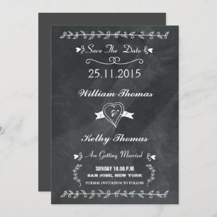 Chalkboard style save the date postcard