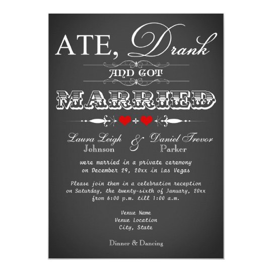 Chalkboard Style Wedding Reception Only Invite | Zazzle.ca