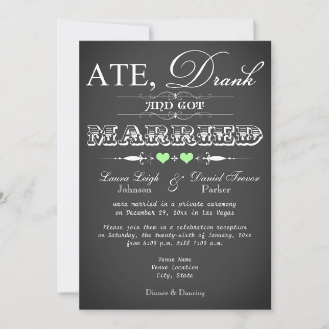 Chalkboard Style Wedding Reception Only Invite (Front)