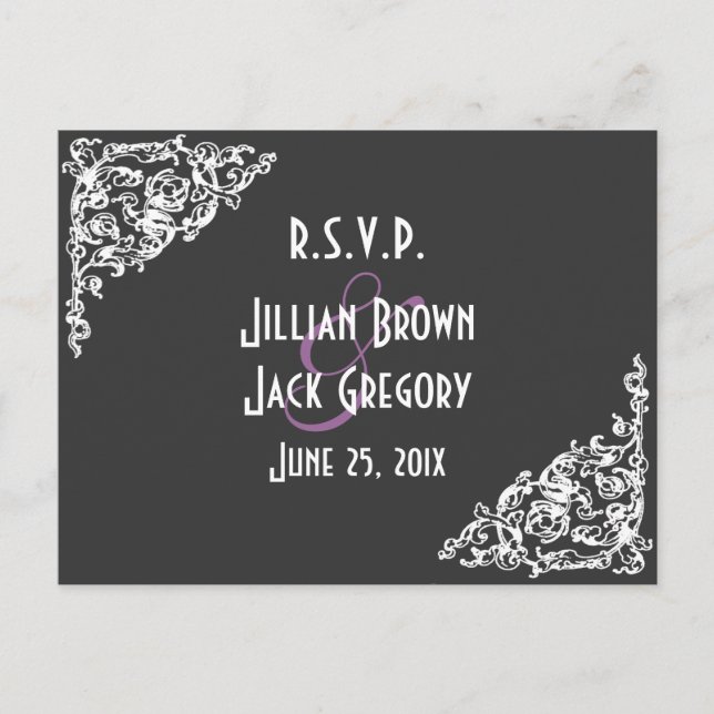 Chalkboard Style Wedding RSVP Invitation Postcard (Front)