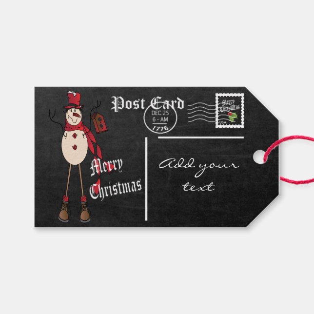 Chalkboard Styled Snowman Postcard Gift Tags (Front (Horizontal))