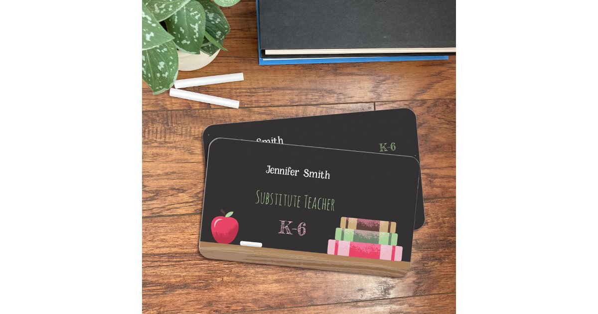 Chalkboard Substitute Teacher Rounded Contact Card | Zazzle