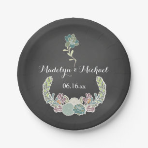 Chalkboard Succulents Custom Wedding Paper Plates